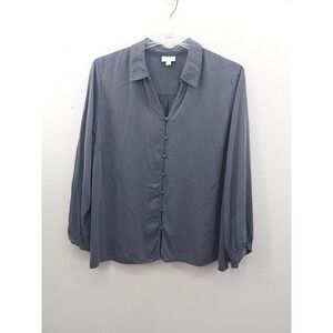 J‎ Jill Top Blouse Women 2X  Gray Button up V Neck Modal Rayon Tunic